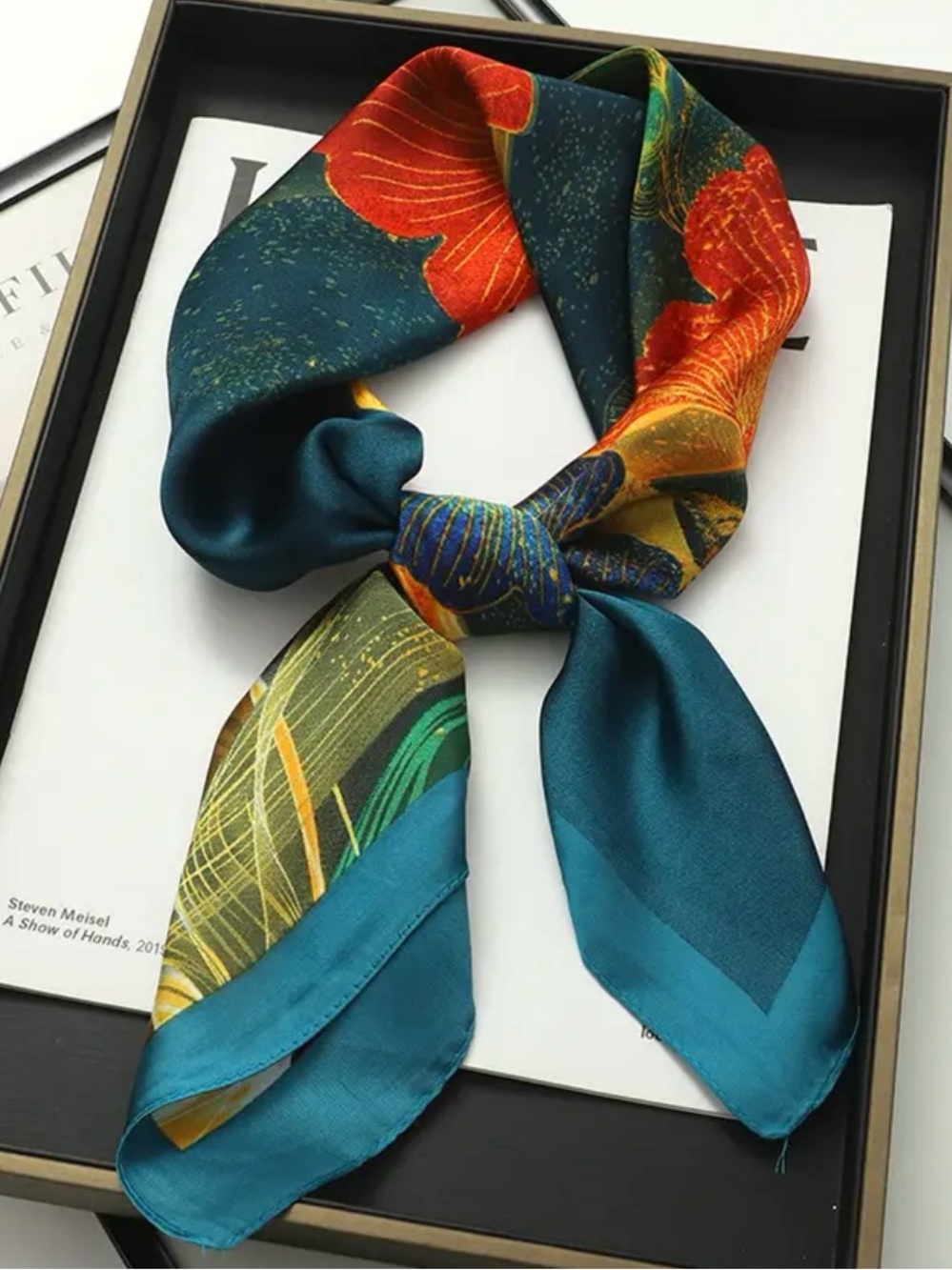 Floral Print Neck Scarf - Teal & Red